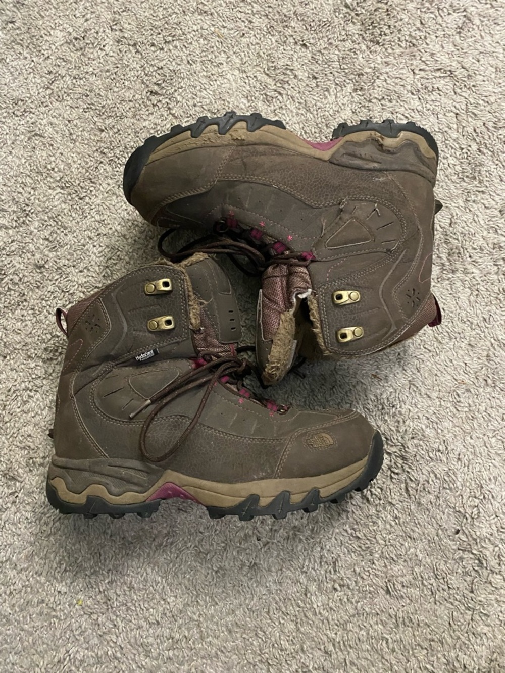 The North Face Brown Hiking Boots with Maroon Accents